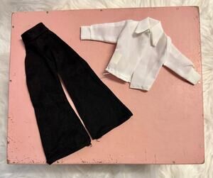 1970s Mego Doll Clothes outfit black pants & white shirt 12" Barbie size MCMLXX